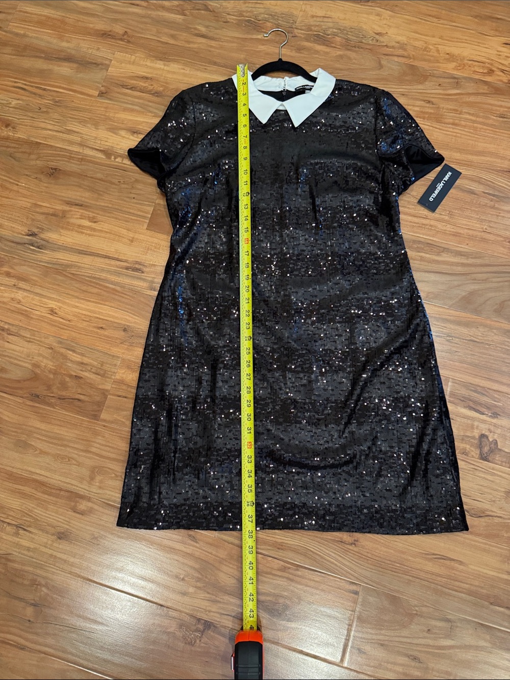 Karl Lagerfeld Black Sequin Mini Dress with White Collar - Picture 7 of 7
